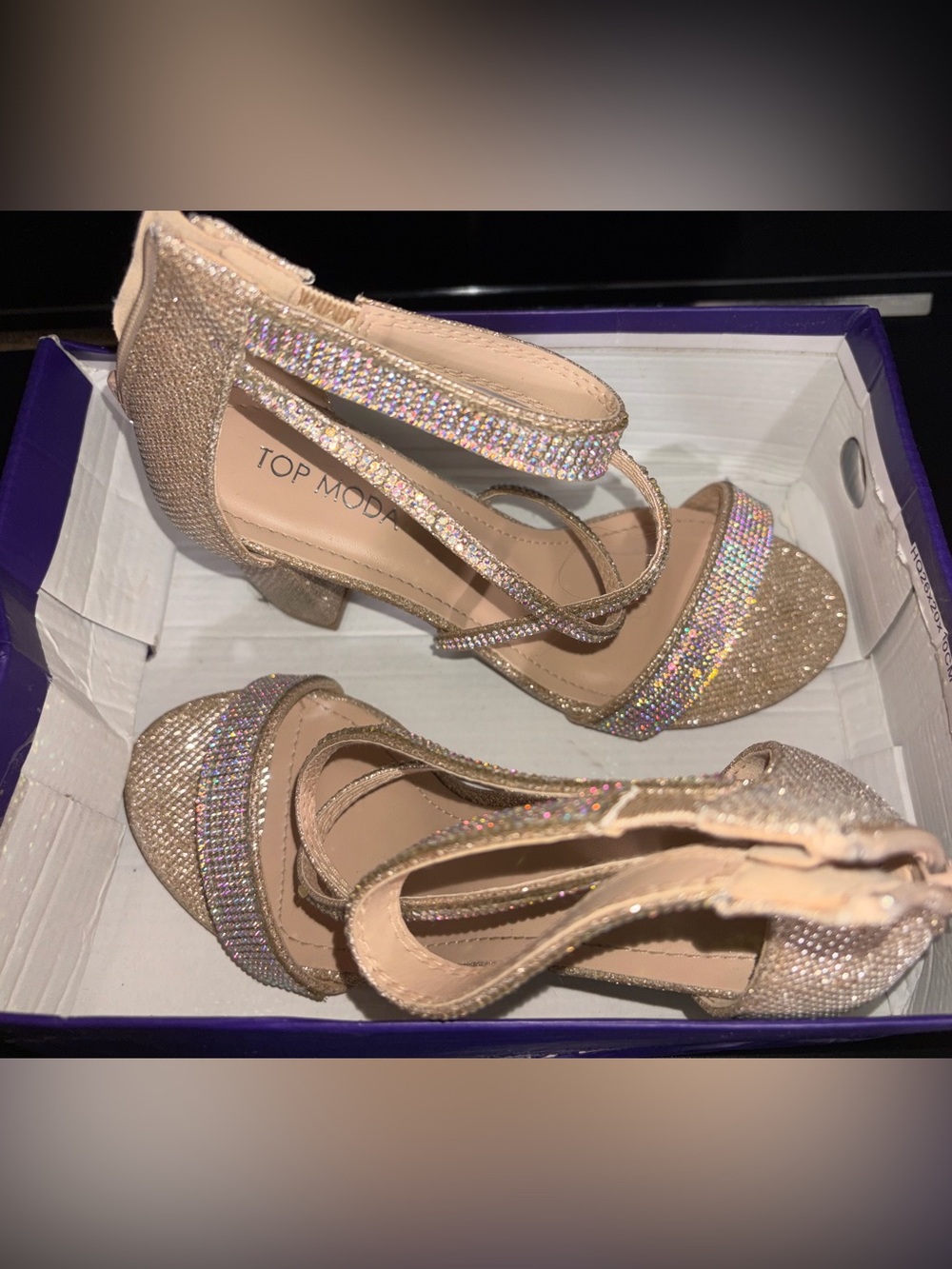 TOP Moda Glitter Strap Block Heel Sandals in Champagne Sparkle